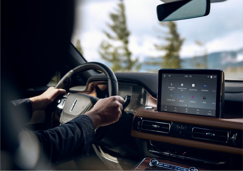 The Lincoln+Alexa app screen is displayed in the center screen of a 2023 Lincoln Aviator® Grand Touring SUV | Dave Sinclair Lincoln St. Peters in Saint Peters MO