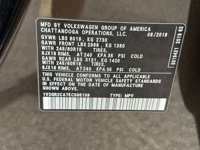 2019 Volkswagen Atlas 3.6L V6 S 4MOTION