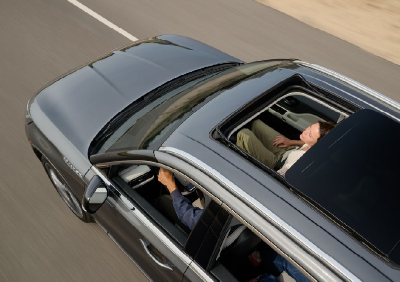 The available panoramic Vista Roof® of a 2027 Lincoln Aviator® SUV is open. | Dave Sinclair Lincoln St. Peters in Saint Peters MO